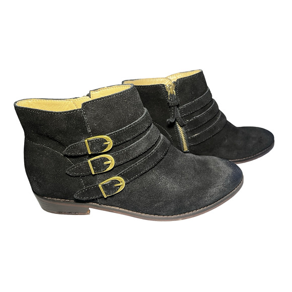 Latigo Boots Womens Size 7.5 Black Suede Ankle Booties Passion Triple Buckle - Picture 1 of 9